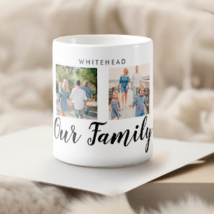 Our Family 4 Photo Custom Message Coffee Mug