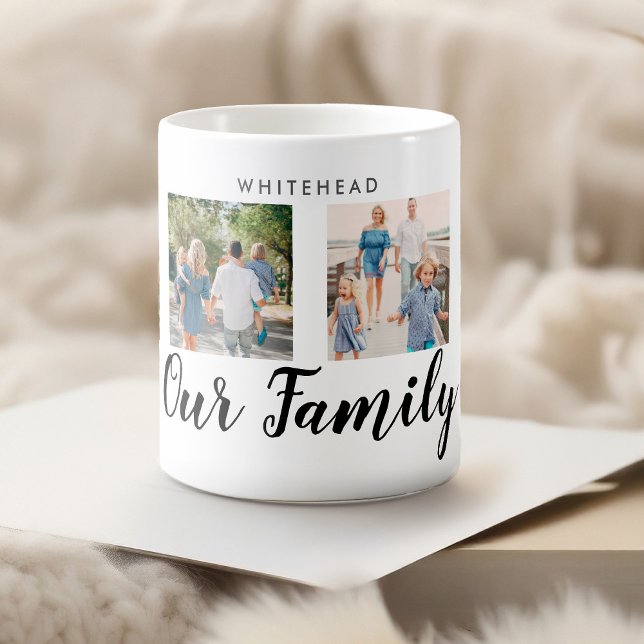 Our Family 4 Photo Custom Message Coffee Mug (Creator Uploaded)