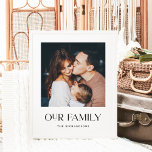 Our Family | Black and White Modern Text and Photo Poster<br><div class="desc">This modern and elegant poster features your favourite personal photo,  plus the words "our family" in unique and stylish typography. There is also a spot to add your last name. A black and white,  minimalist look that will match any style.</div>