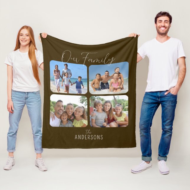 Our Family Calligraphy Script 4 Photos Fleece Blanket (In Situ)