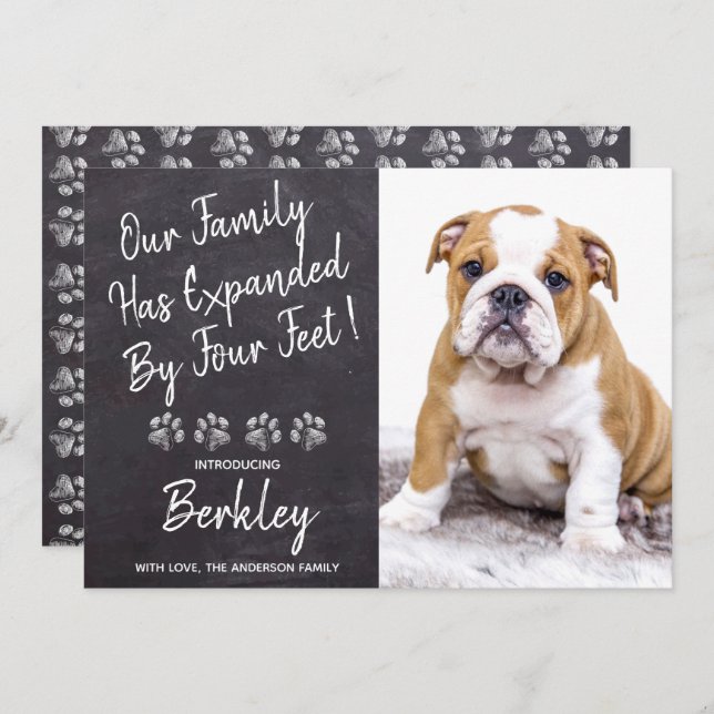 Our Family Expanded by Four Feet New Pet Puppy Dog Announcement (Front/Back)