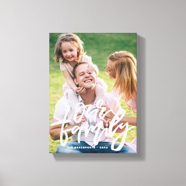 Our Family Hand Lettered Script Personalised Canvas Print (Front)