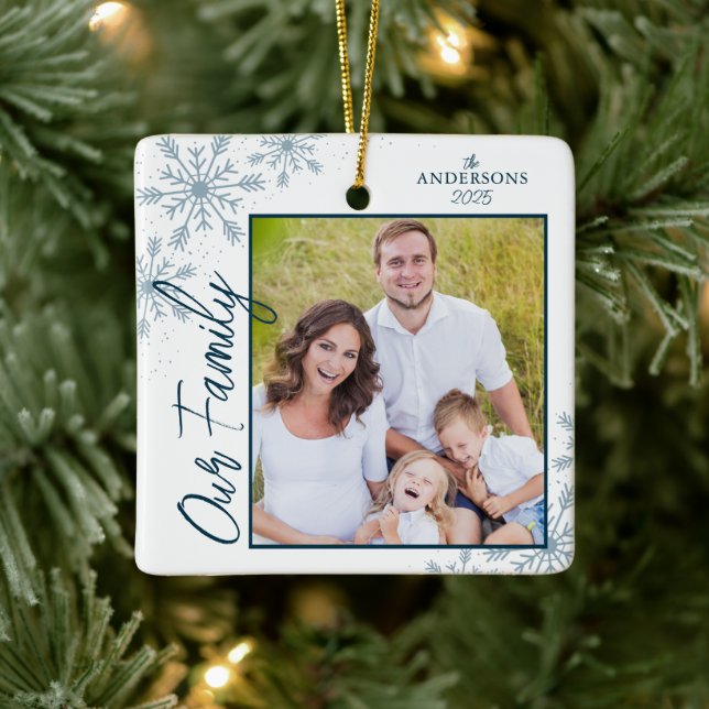 Our Family Handwriting Photo Christmas Ceramic Ornament (Tree)