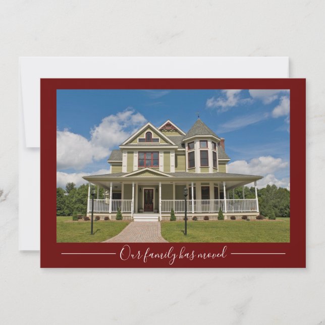Our Family Has Moved Custom House Photo Red Moving Announcement (Front)