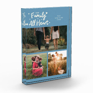 Our Family Is All Heart Denim Blue Photo Block