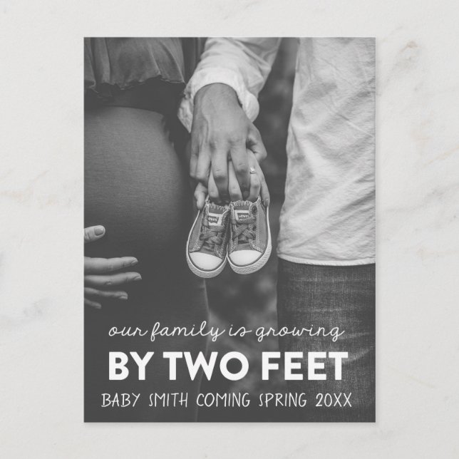 Our Family Is Growing By Two Feet Funny Pregnancy Announcement Postcard (Front)