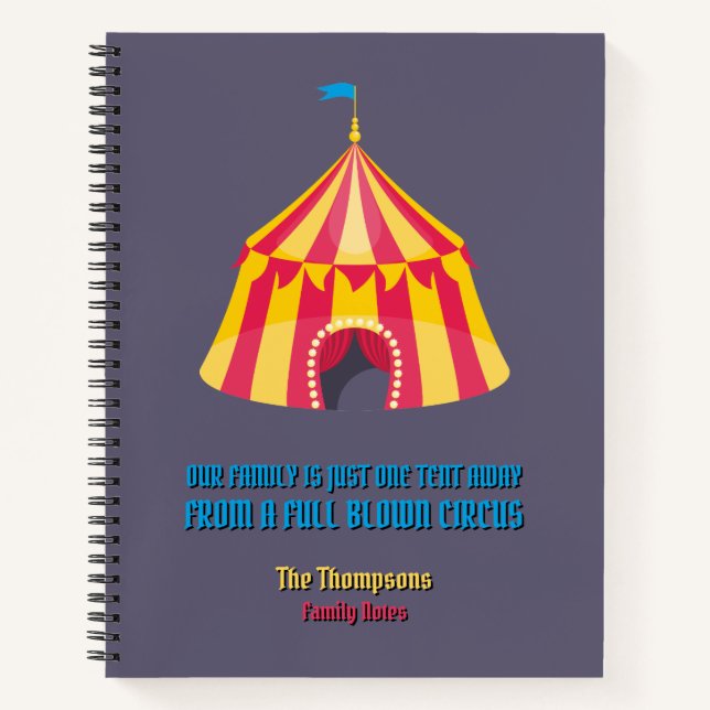 Our family is just one tent away funny notebook (Front)