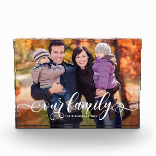 Our Family Modern Calligraphy Overlay Keepsake Photo Block