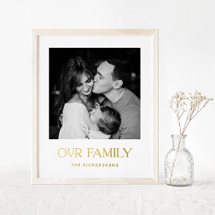Our Family   Photo and Modern Text in Gold Foil Prints