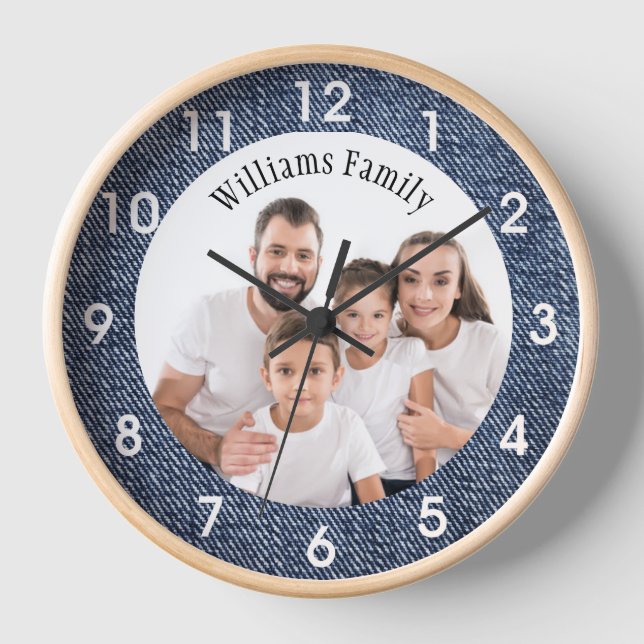 Our Family Wall Clock Round Natural Wood Frame (Front)