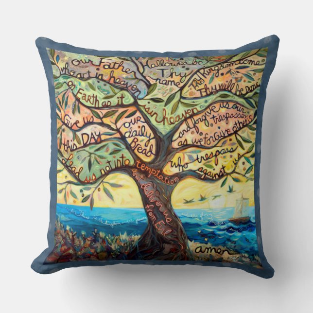 Our Father (Lord's Prayer) Olive Tree Pillow (Front)