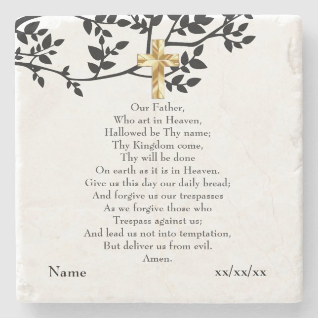 Our Father Prayer Catholic Gift Personalised Stone Coaster (Front)