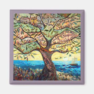 Our Father Prayer in an Olive Tree Square Magnet