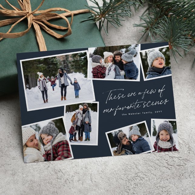 Our favorite scenes Christmas photo collage navy Holiday Card (Creator Uploaded)