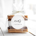 Our Favourite Сalligraphic Favour Gift Classic Round Sticker<br><div class="desc">Our Favourite Favour Sticker with modern calligraphy for Wedding Welcome Bag. Design features a modern style script text layout. To make advanced changes,  please select "Click to customise further" option under Personalise this template.</div>