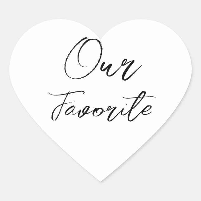Our Favourite Modern Black Script Wedding Favour Heart Sticker (Front)
