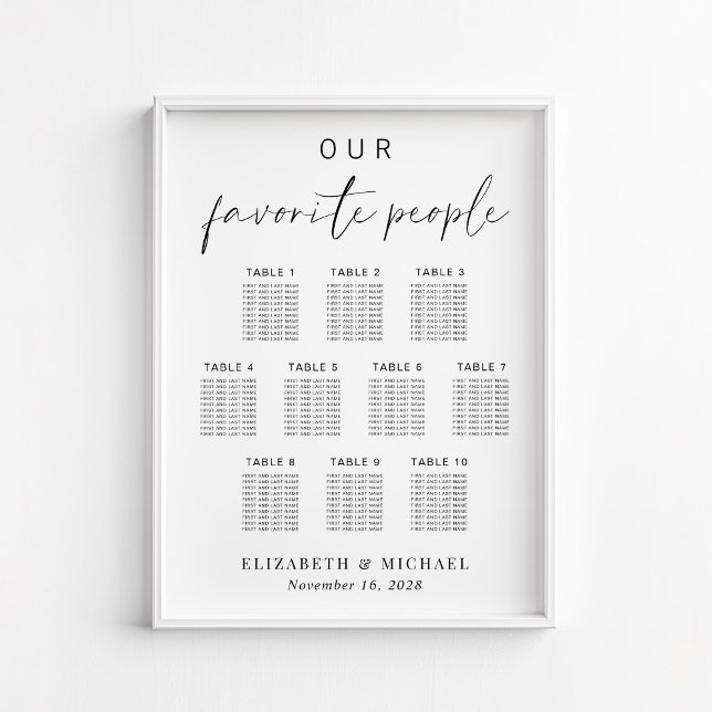 Our Favourite People 10 Table Wedding Seating Char Poster (Creator Uploaded)
