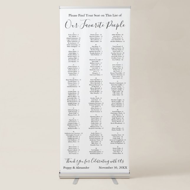 Our Favourite People 170 Guests Seating Chart Retractable Banner (Front)
