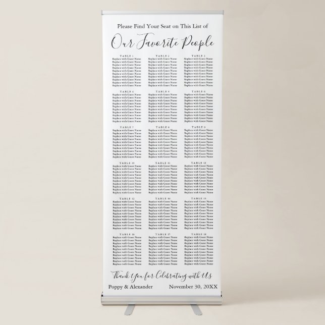 Our Favourite People 180 Guests Seating Chart Retractable Banner (Front)