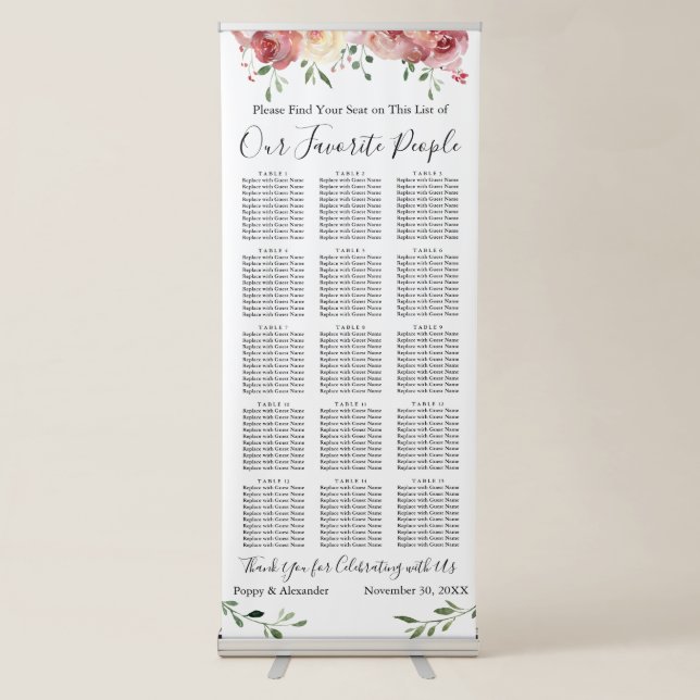 Our Favourite People Floral Seating Chart Retractable Banner (Front)