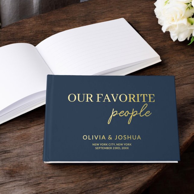 Our Favourite People Navy Blue Gold Wedding Guest Book (Creator Uploaded)