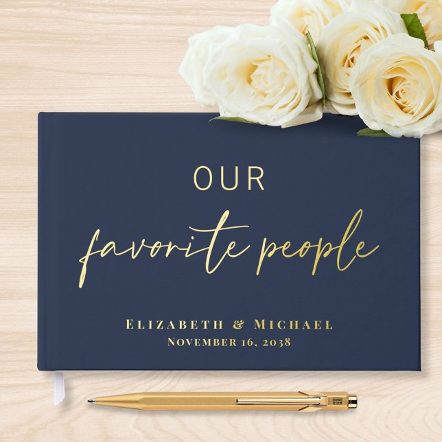 Our Favourite People Photo Navy Blue Foil Wedding Guest Book (Creator Uploaded)