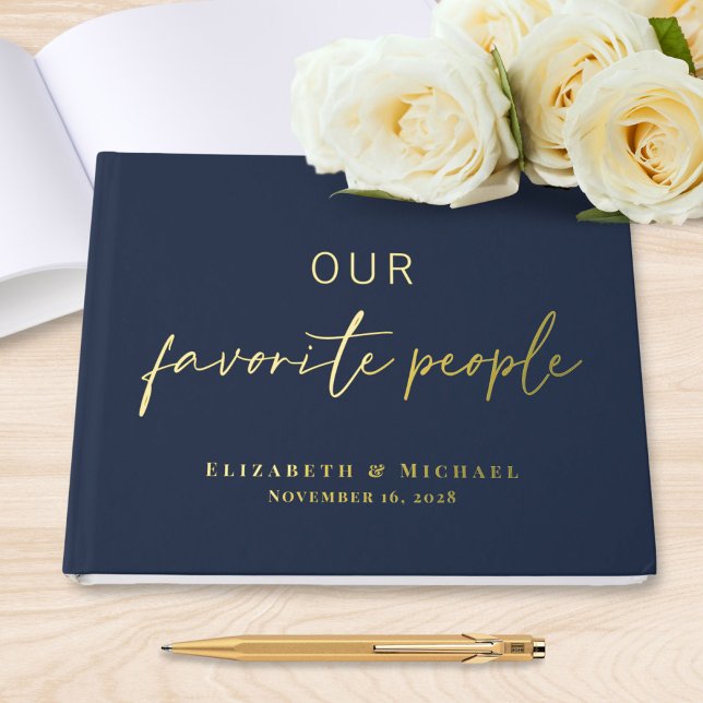 Our Favourite People Photo Navy Blue Wedding Guest Book (Creator Uploaded)