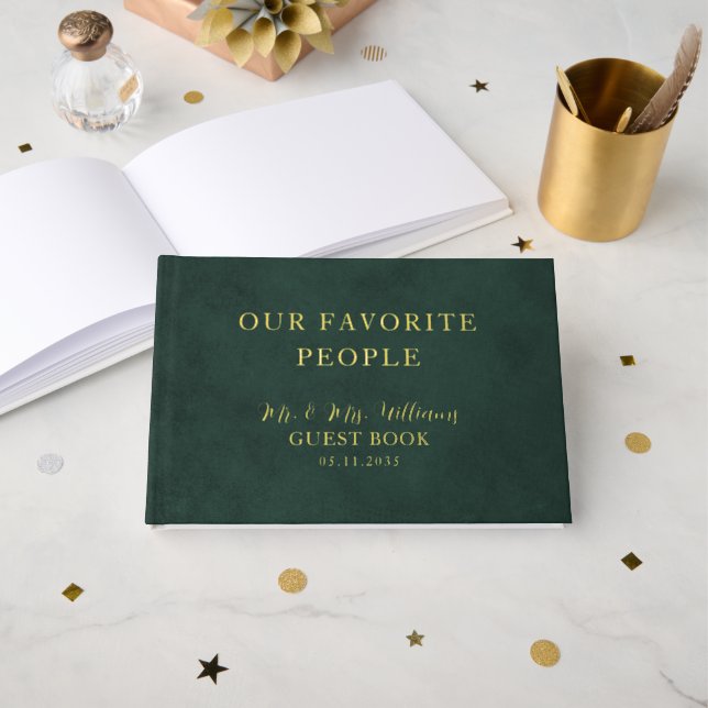 Our Favourite People Wedding Forest Green & Gold Guest Book (Front Open)