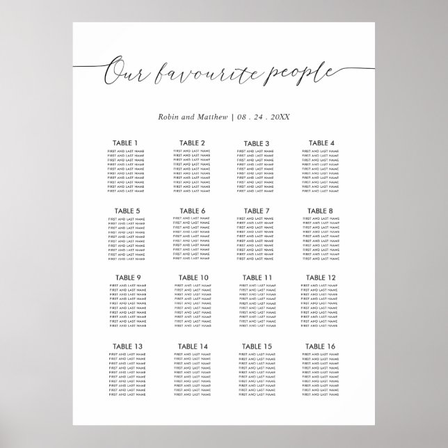 Our Favourite People Wedding Seating Chart Sign (Front)