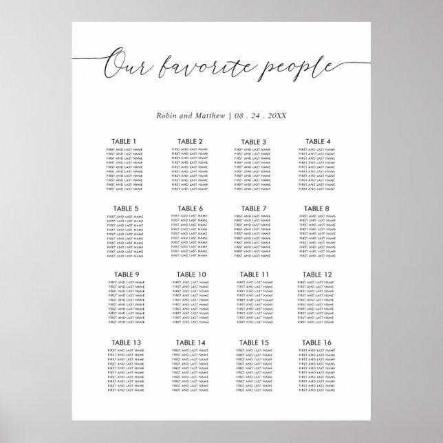Our Favourite People Wedding Seating Chart Sign (Front)