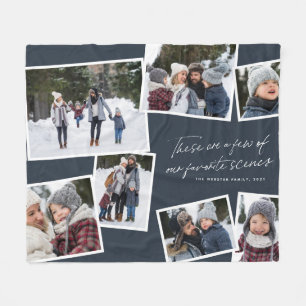 Our favourite scenes modern navy 7 photo collage fleece blanket