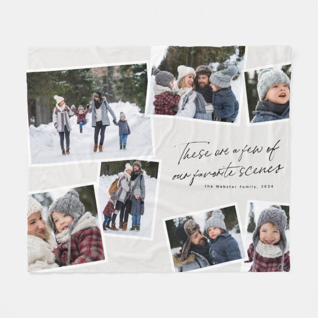 Our favourite scenes modern white 7 photo collage fleece blanket (Front (Horizontal))