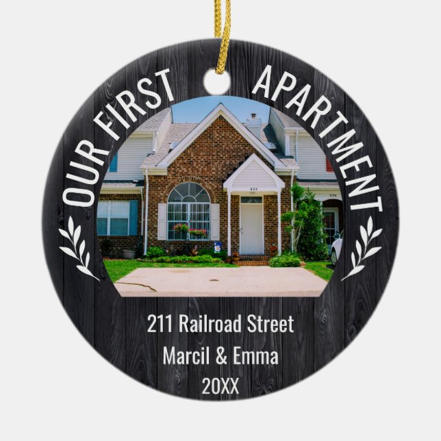 Our First Apartment 2023 Custom Name & 2 Photo Ceramic Tree Decoration (Front)