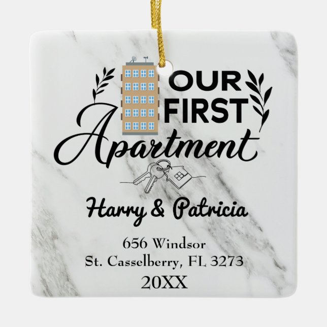 Our First Apartment 2025 Custom Names & Address Ceramic Ornament (Front)
