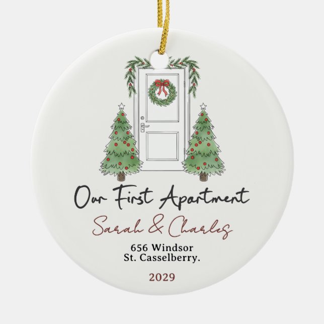 Our First Apartment Custom Names & Year Ceramic Tree Decoration (Front)