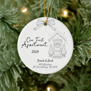 Our First Apartment Custom Year & Names Ceramic Tree Decoration