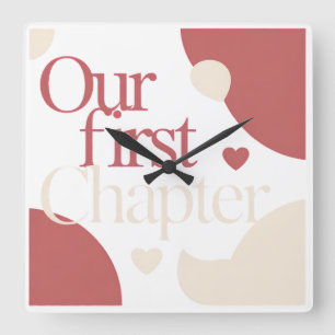 Our First Chapter Valentines Love Story Time Square Wall Clock