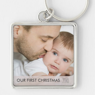 Our First Christmas 2024 New Dad and Baby Photo Key Ring