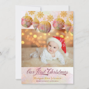 Our First Christmas 3 Photo Holiday Ornament Birth Announcement