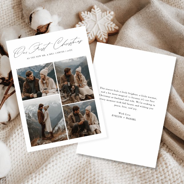 Our First Christmas 4 Photo Script Newlyweds Holiday Card (Creator Uploaded)