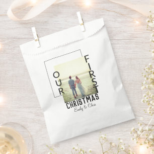 Our First Christmas add couple name photo minimal Favour Bags