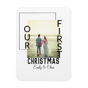 Our First Christmas add couple name photo minimal  Magnet
