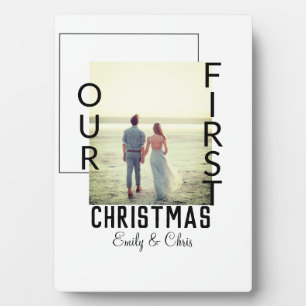 Our First Christmas add couple name photo minimal Plaque