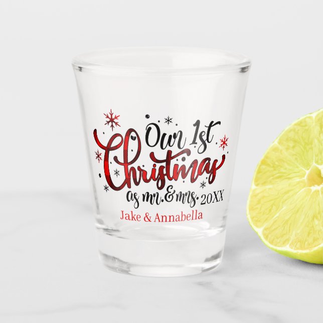 Our First Christmas add name date Shot Glass (Front)