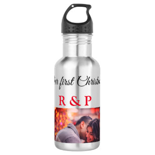 Our first Christmas add name photo wedding engaged 532 Ml Water Bottle