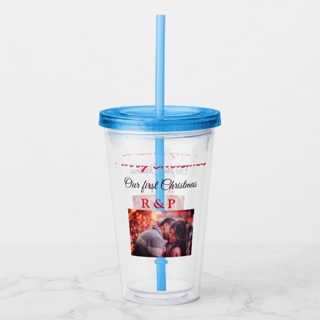 Our first Christmas add name photo wedding engaged Acrylic Tumbler (Front)
