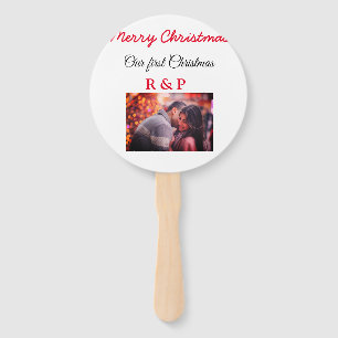 Our first Christmas add name photo wedding engaged Hand Fan
