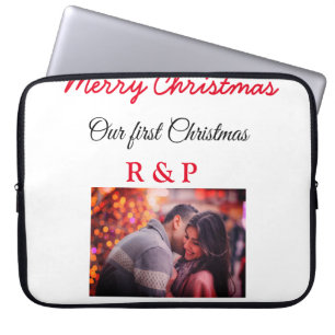 Our first Christmas add name photo wedding engaged Laptop Sleeve