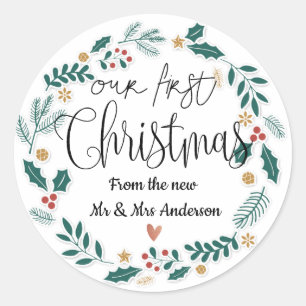 Our First Christmas As A Couple   Wreath Sticker
