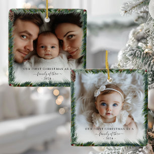 Our First Christmas As A Family 2 Photo Ceramic Ornament